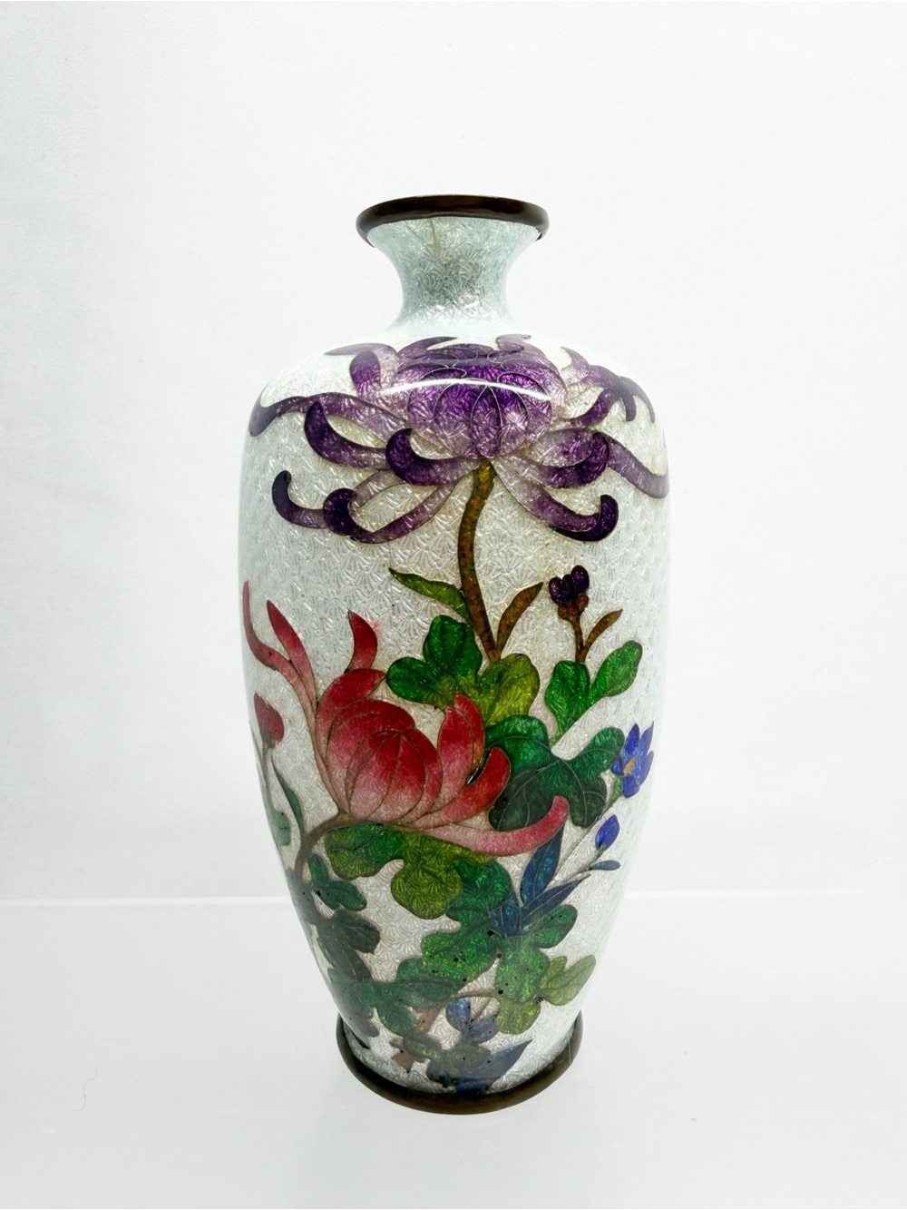 Vintage Japanese Floral Cloisonne Enamel Brass Vase